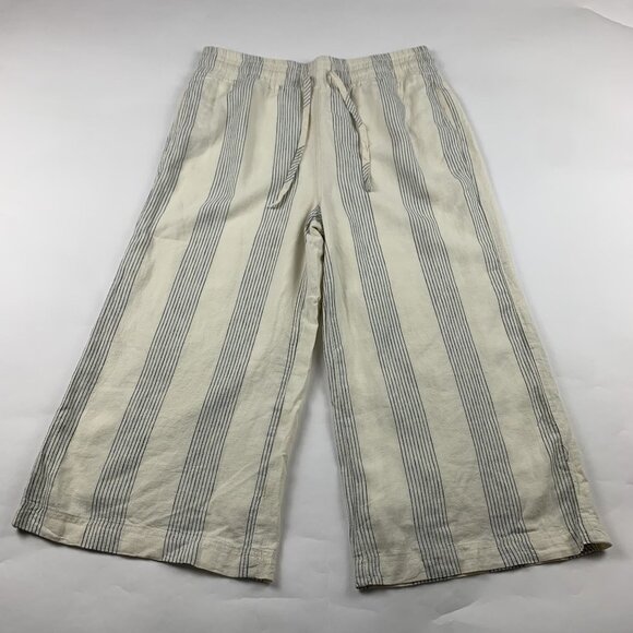 Thread & Supply Pants - Thread & Supply Cream Blue Striped Linen Wide Leg Capri Pant L